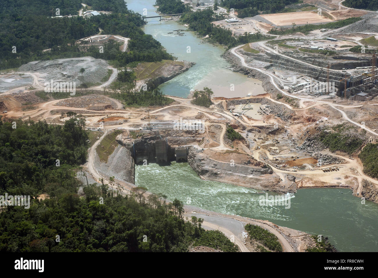 Vista aerea delle opere di HPP Teles Pires Foto Stock