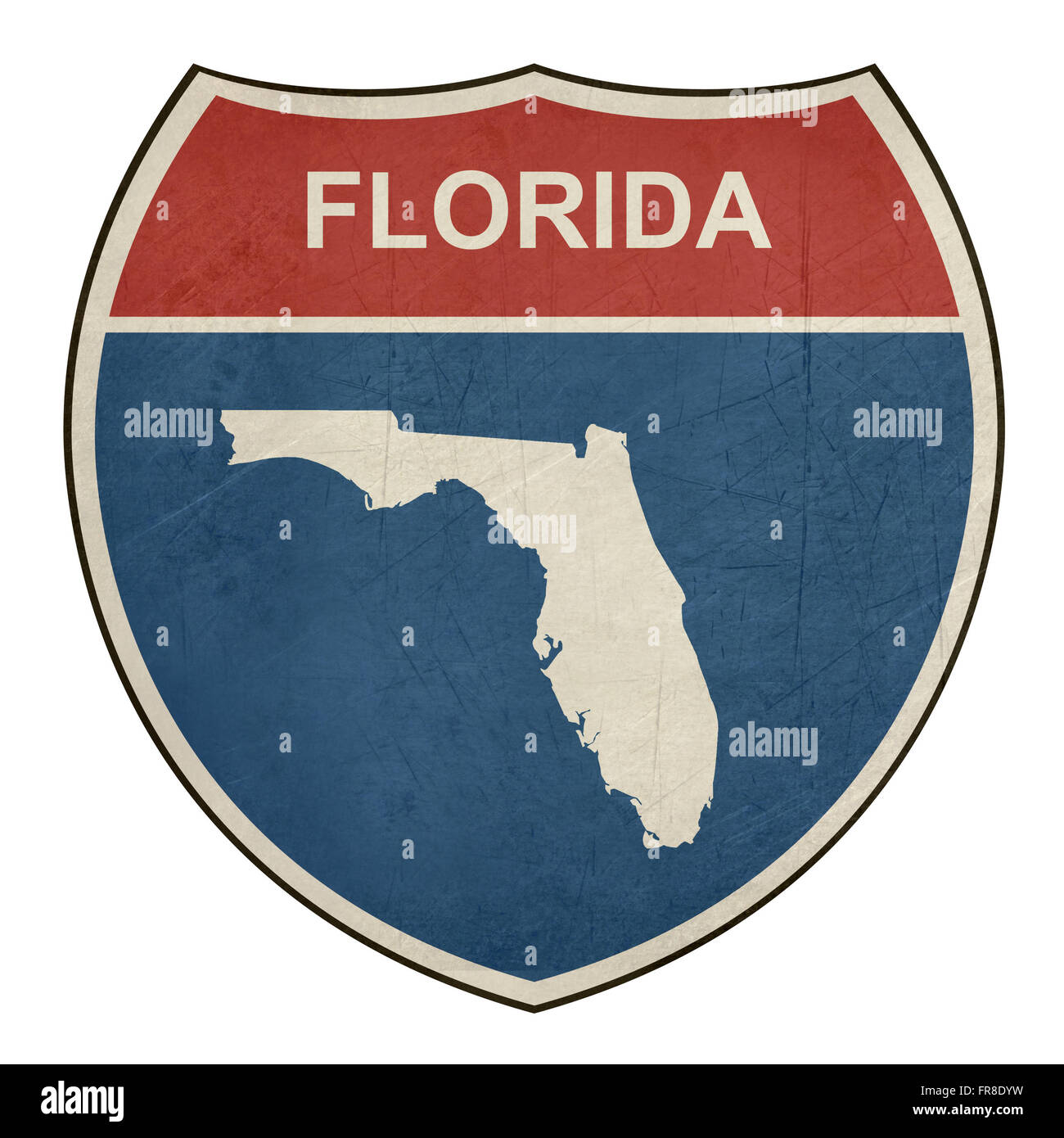 Americano Florida Interstate Highway road scudo isolato su uno sfondo bianco. Foto Stock