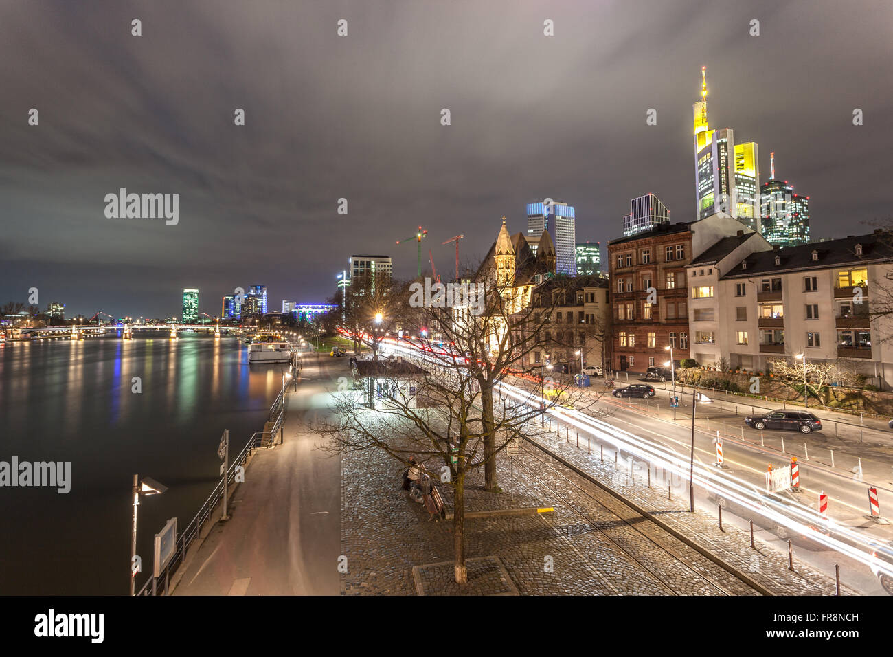 Francoforte sul Meno di notte, Germania Foto Stock