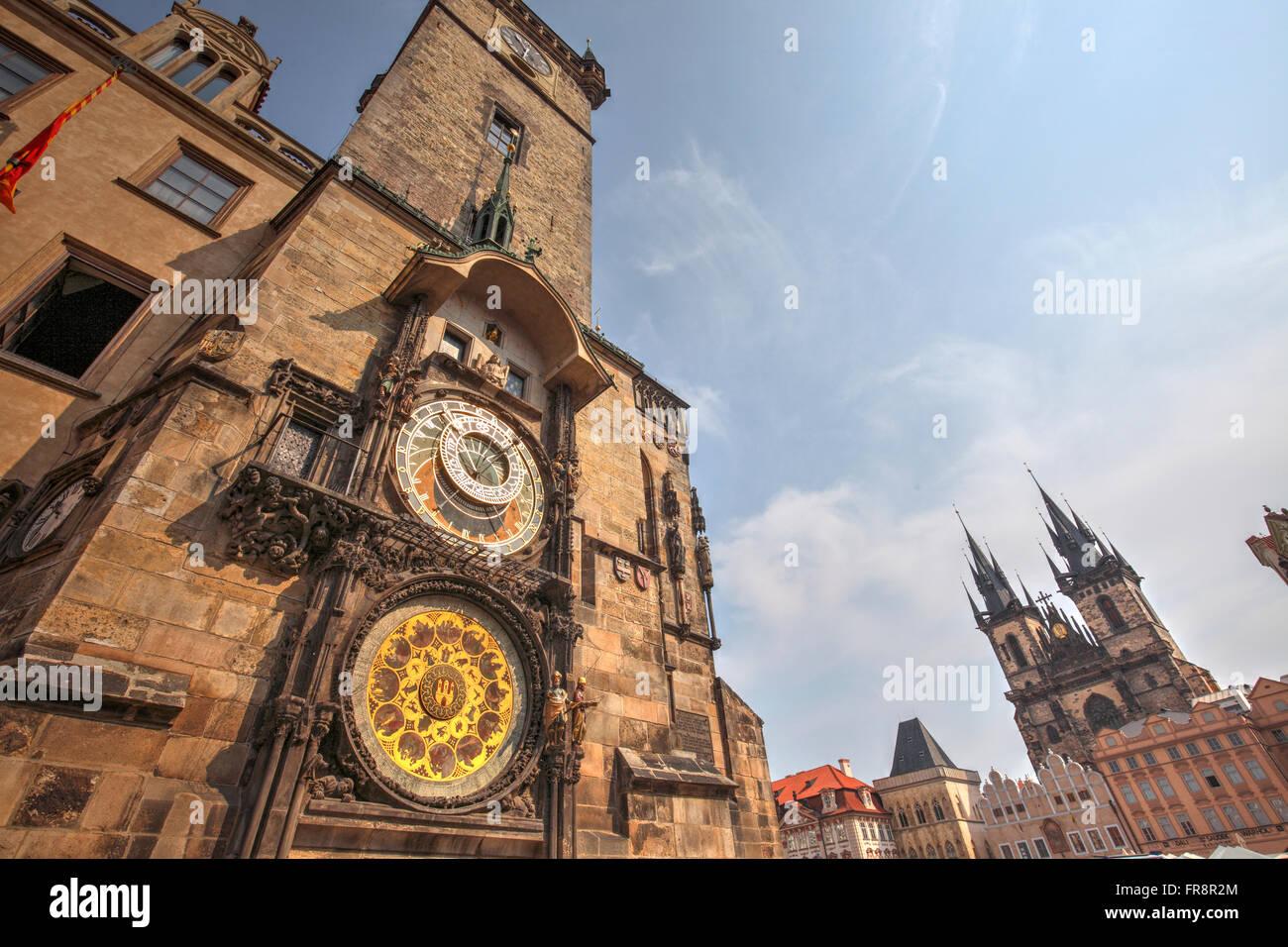 La torre dell'orologio di Staré Mesto, Praga, Repubblica Ceca Foto Stock