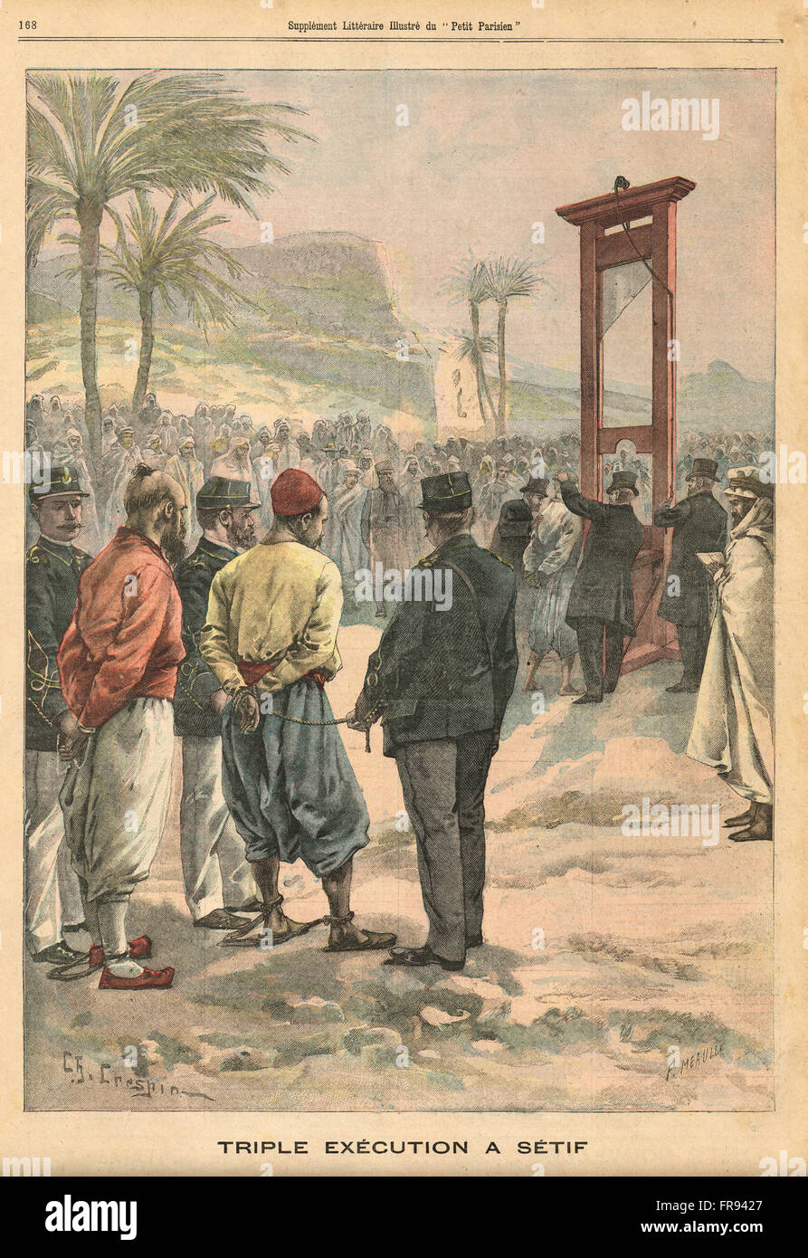 Esecuzione tripla, Setif, Algeria 1900. Quotidiano francese illustrato le Petit Parisien illustrazione Foto Stock
