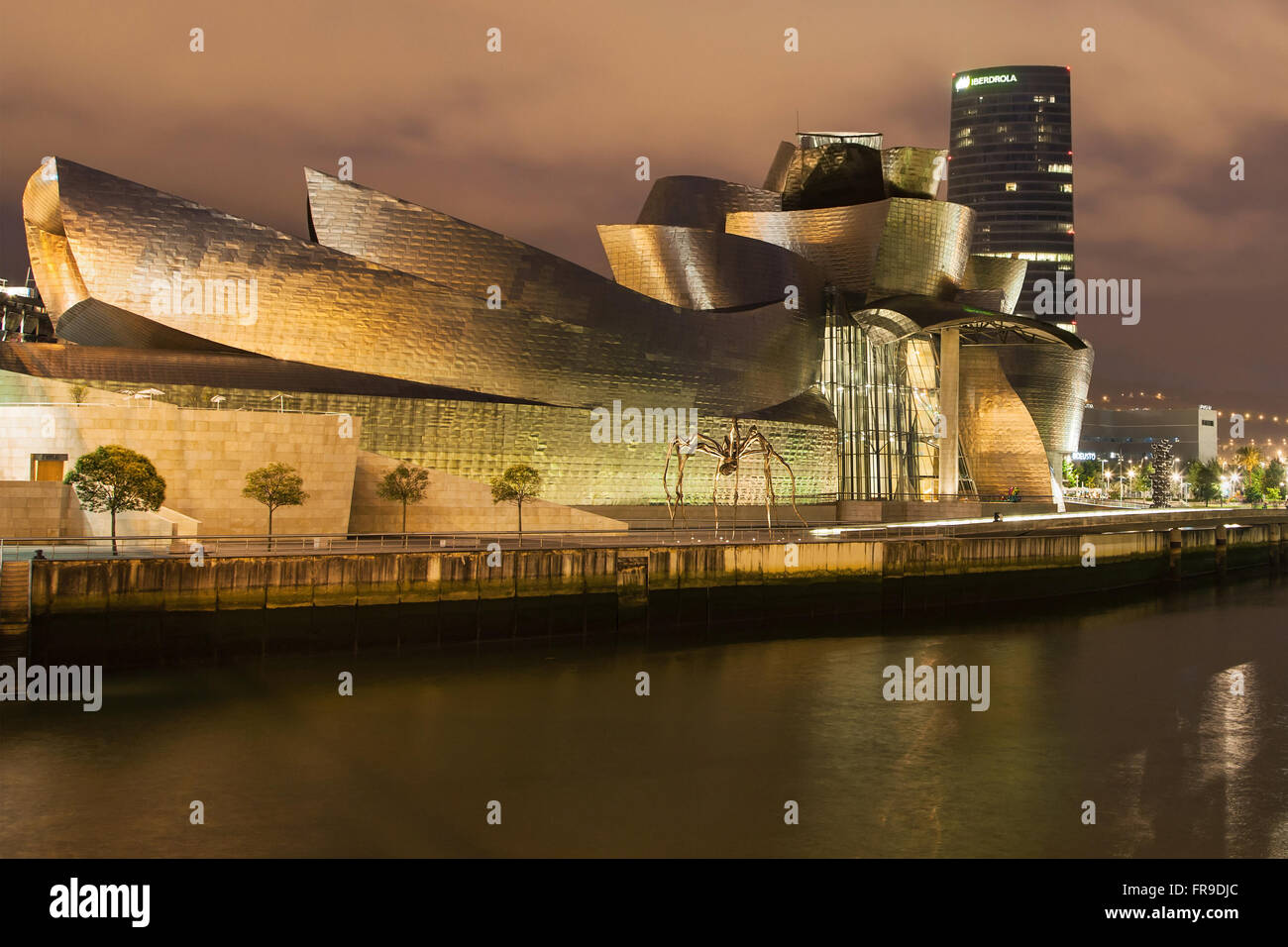 Il Museo Guggenheim e la Torre Iberdrola a Bilbao, Spagna. Foto Stock