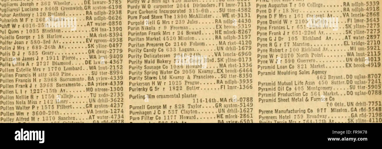San Francisco Bay e contee elenco telefonico (1917) Foto Stock