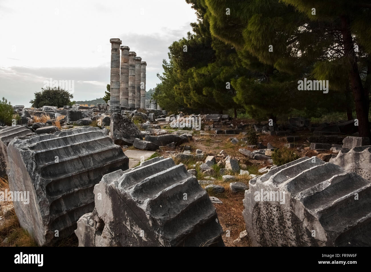 Le rovine del Santuario di Athena; Priene, Turchia Foto Stock