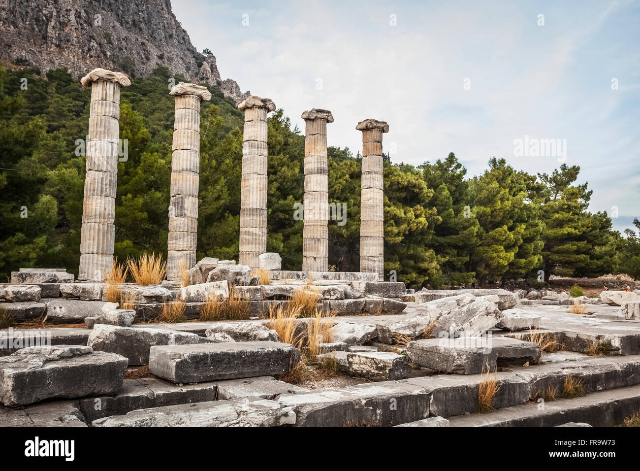 Le rovine del Santuario di Athena; Priene, Turchia Foto Stock