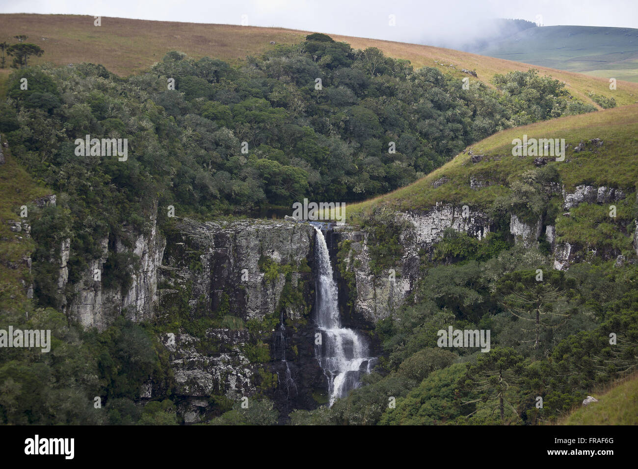 Vista aerea della cascata in Campos de Cima da Serra Foto Stock