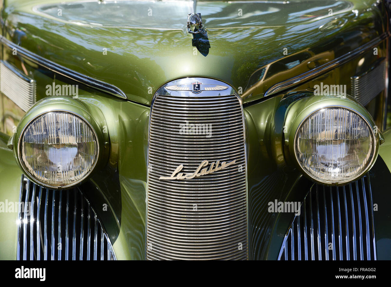 Dettaglio anteriore di marca auto esposta a La Salle fair vecchie auto in Flamengo Foto Stock