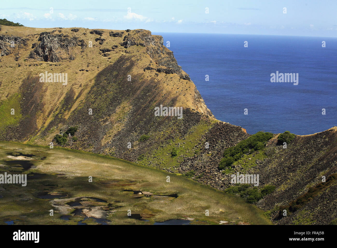 Il cratere del vulcano di Orongo nell isola di pasqua Foto Stock