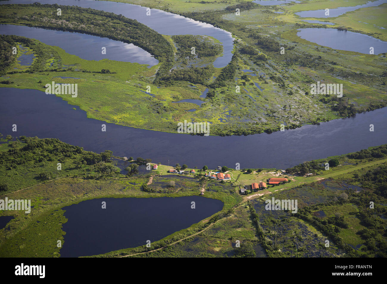 Vista aerea del Jatobazinho progetto Scuola in Pantanal la regione di Acaia Sierra Amolar Foto Stock