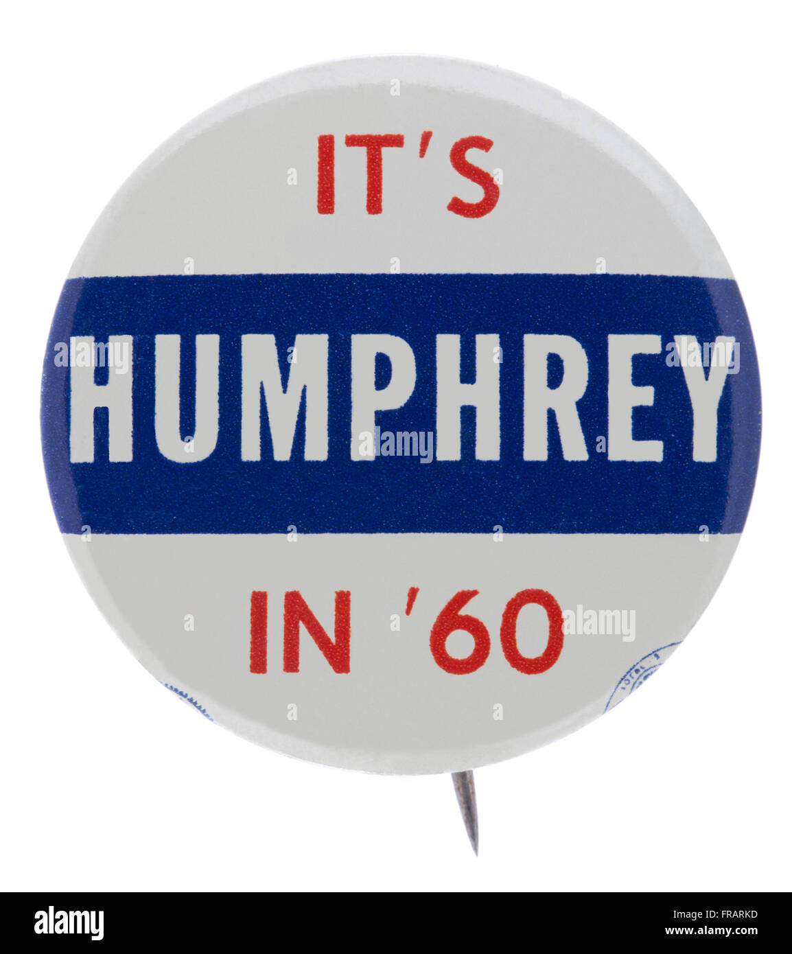 Un 1960 Hubert H. Humphrey pin pulsante indietro il badge utilizzato durante la nomination democratica processo per l'ufficio di Stati Uniti Pr Foto Stock