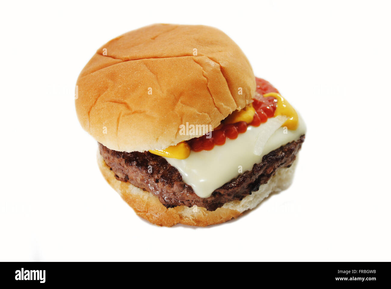 Deliziosi Burger con formaggio e condimenti Foto Stock