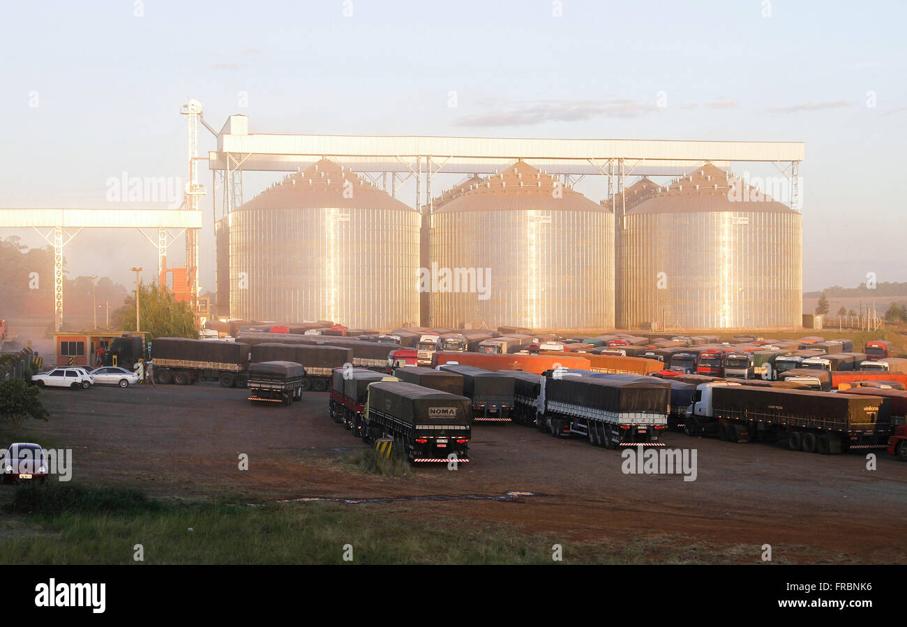 Punto di integrazione tra strada e ferrovia per il trasporto del raccolto agricolo Foto Stock