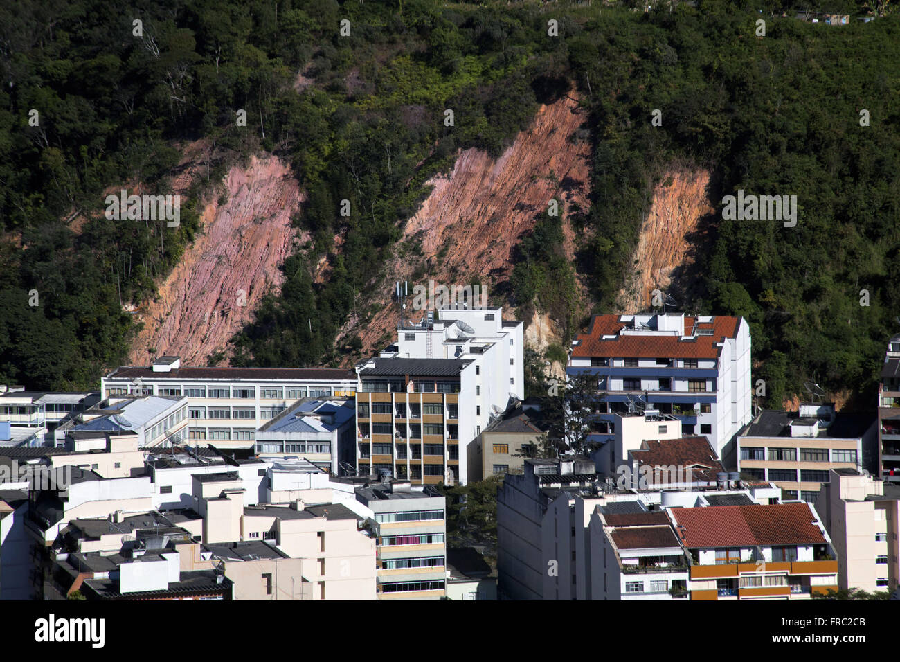 Frana causata dalla pioggia sui pendii della montagna della città di Nova Friburgo Foto Stock