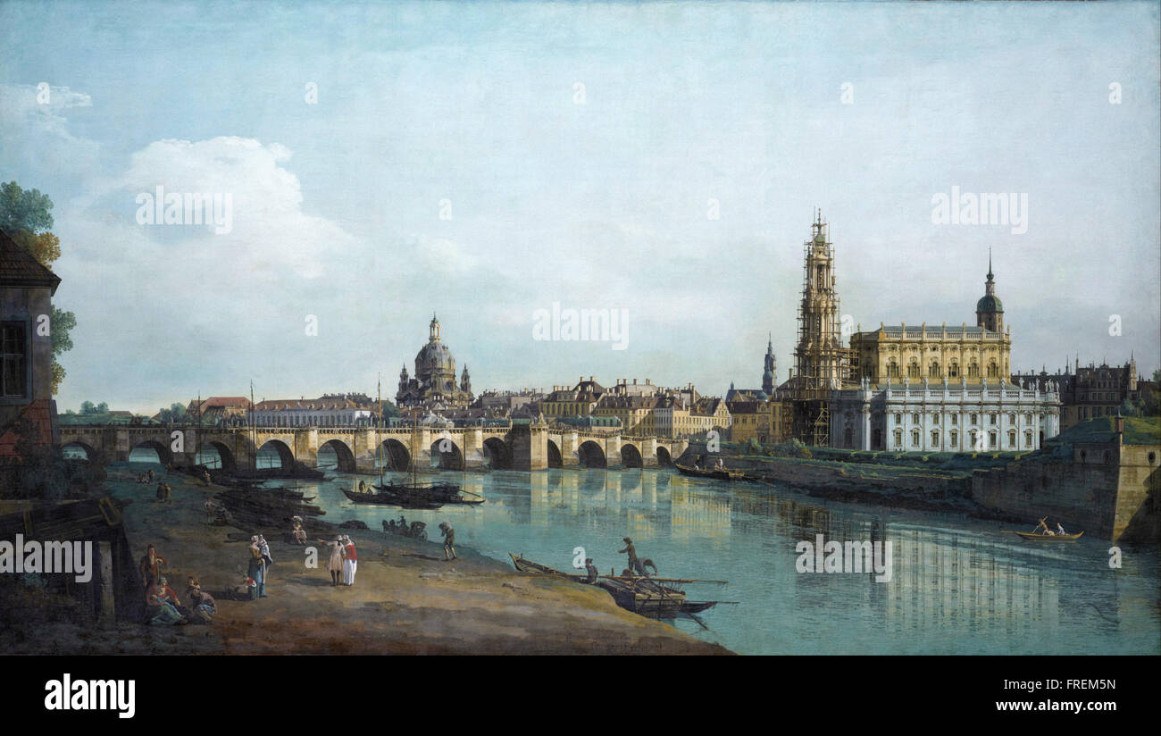 Canaletto - Dresda visto dalla riva destra del fiume Elba Foto Stock