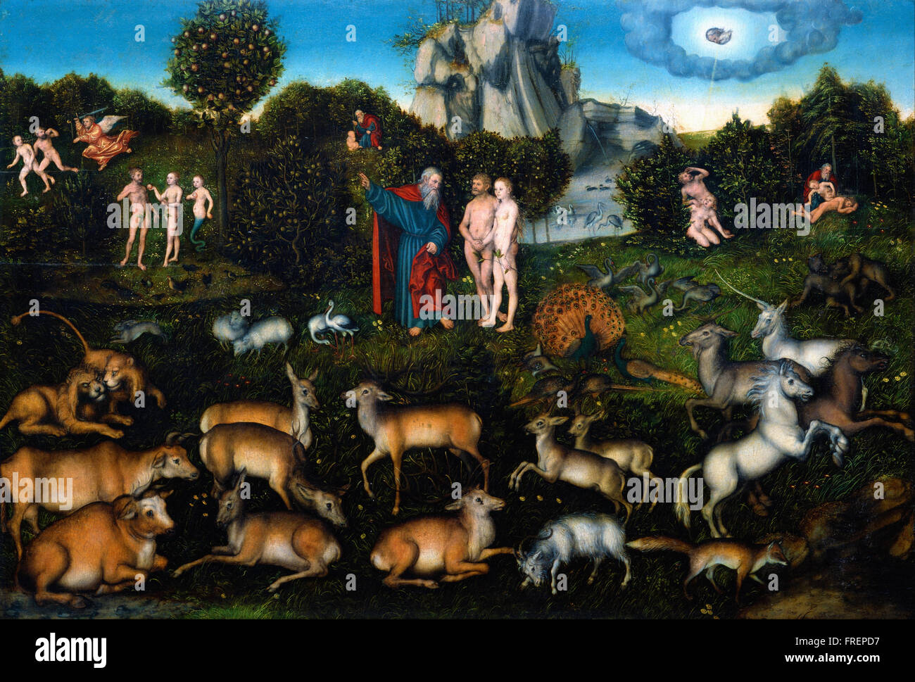 Lucas Cranach il Vecchio - Il giardino di Eden Foto Stock