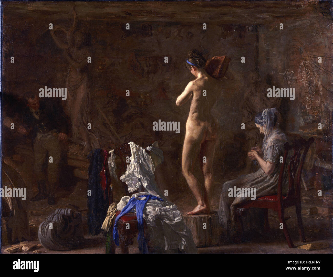 Thomas Eakins, American - William Rush Carving sua figura allegorica della Schuylkill River - Foto Stock