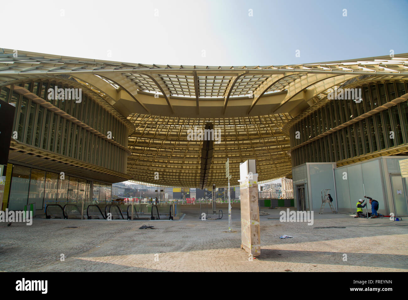 Costruzione presso il nuovo centro commerciale di Les Halles di Parigi Francia in inverno Foto Stock