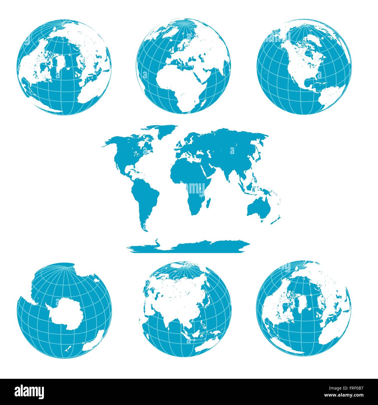 Terra Blu globi isolato su bianco Illustrazione Vettoriale