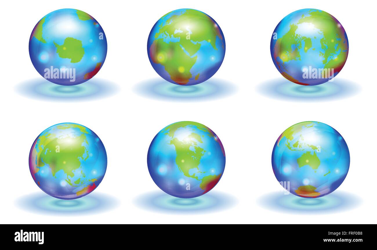 Mappa mondo globi lucida Brillante collezione completa Illustrazione Vettoriale