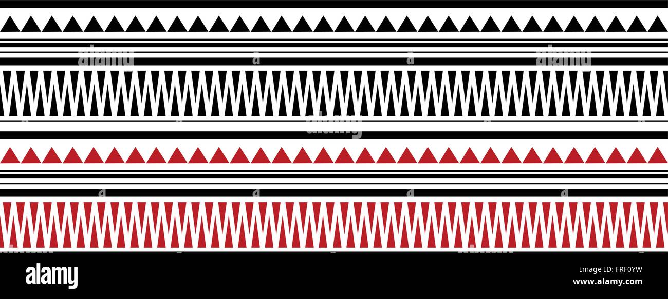 Rosso e Nero - Maori polinesiano Tatto Bracelete Pattern su sfondo bianco Illustrazione Vettoriale