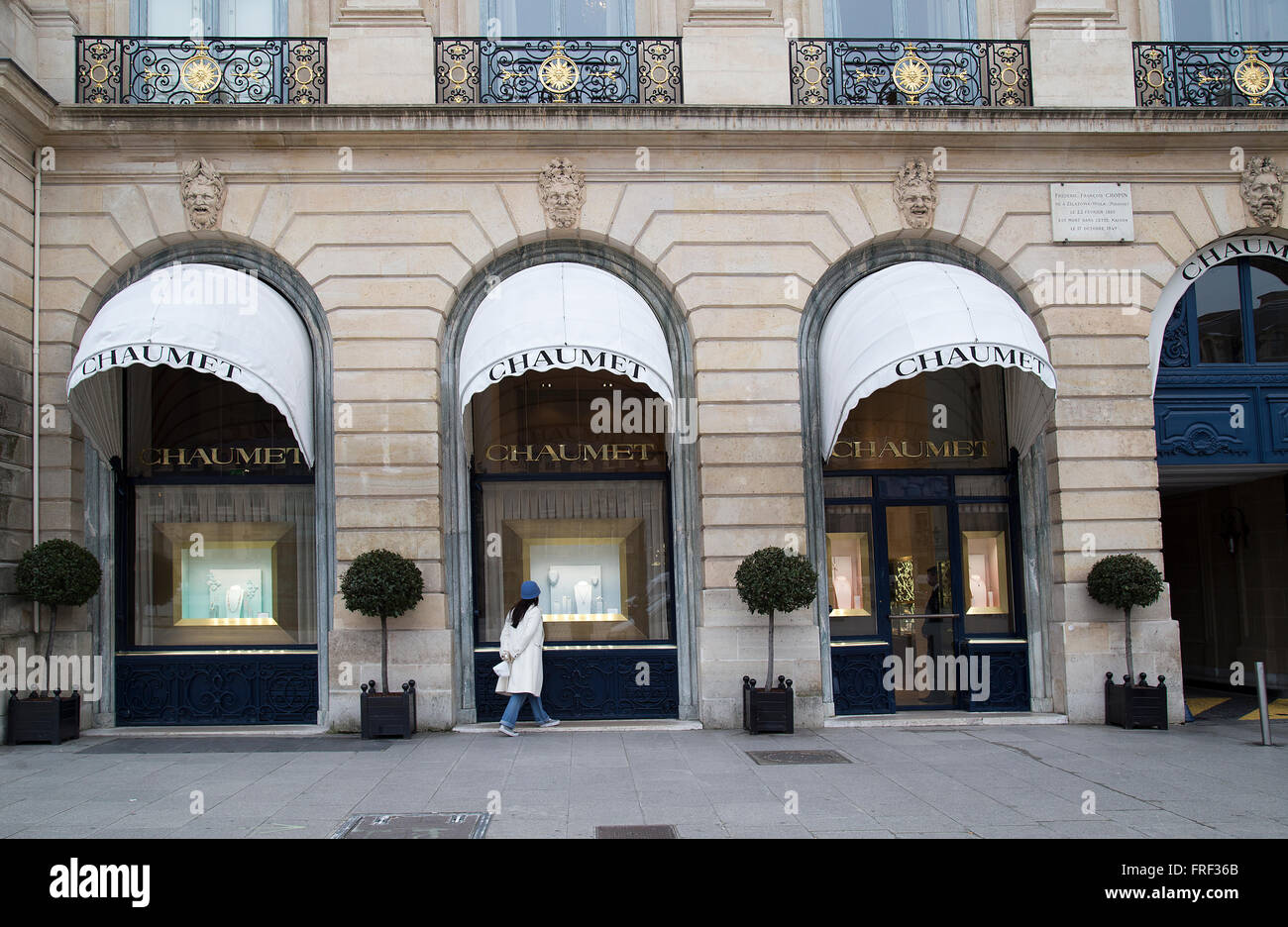 Chaumet gioiellerie di Place Vendome a Parigi Francia in inverno Foto Stock