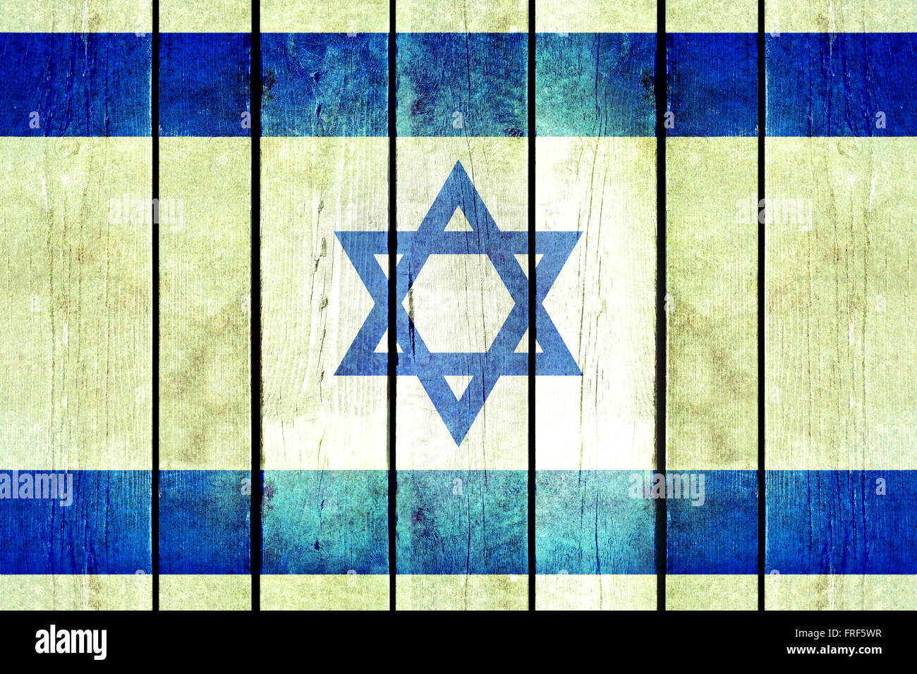 Israele in legno bandiera grunge. Bandiera di Israele dipinta su vecchie tavole di legno. Vintage retrò foto da La mia collezione di bandiere. Foto Stock