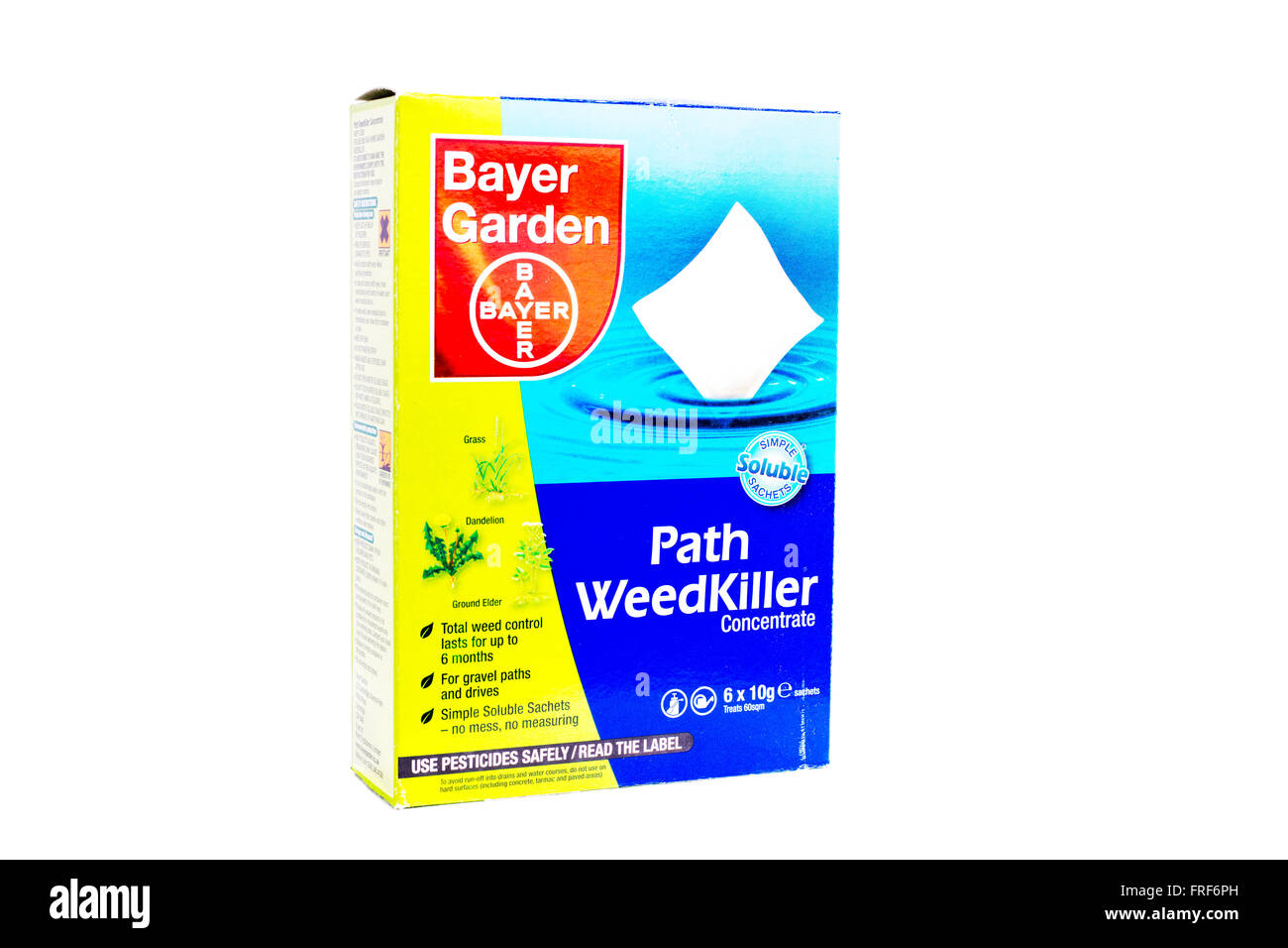 Percorso erbicida uccide weeds Bayer Garden logo prodotto marca intaglio tagliare lo sfondo bianco isolato REGNO UNITO Inghilterra GB Foto Stock