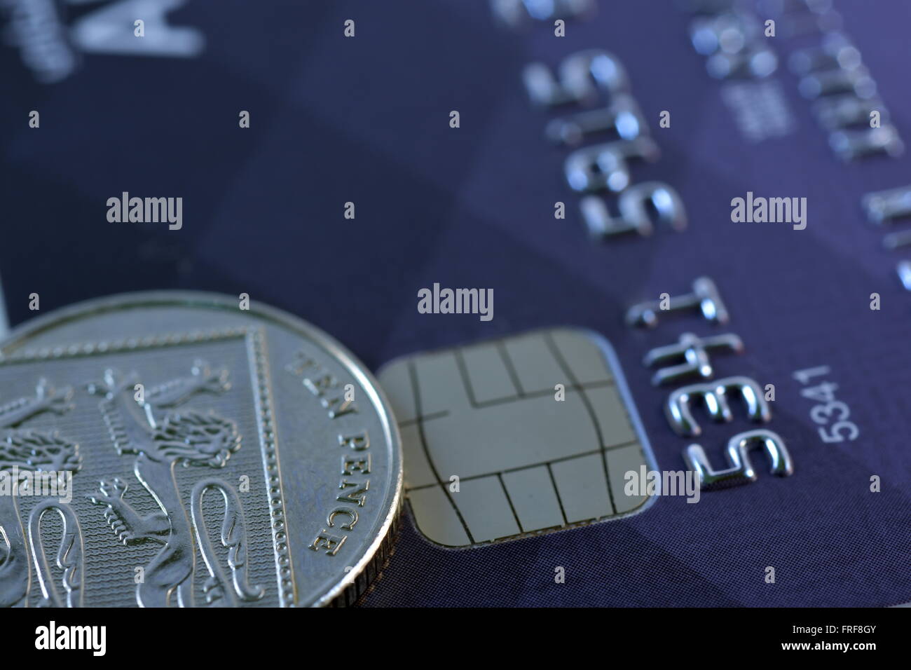Close up carta di credito da diverse banche con chip Foto Stock