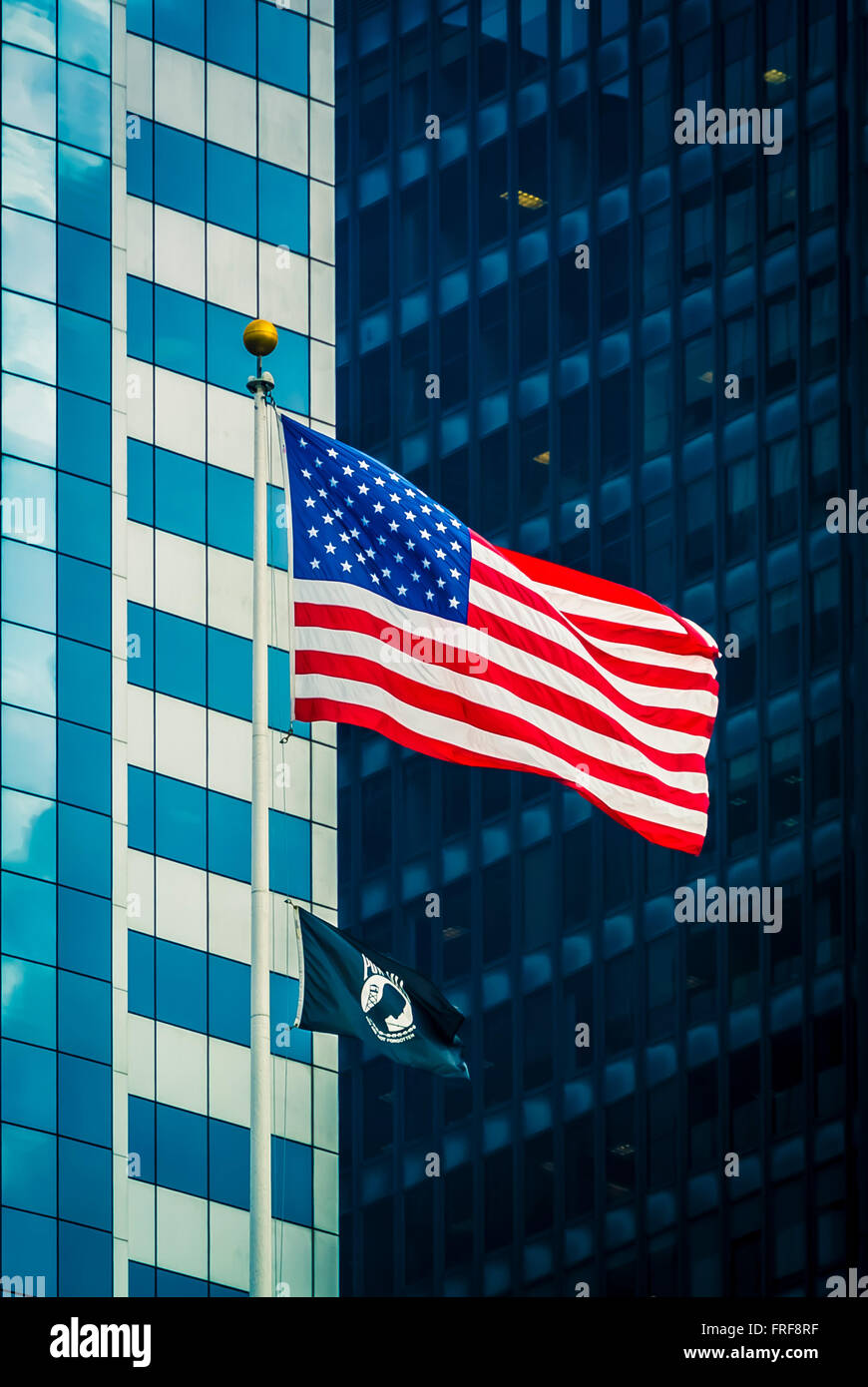 Stelle e Strisce della bandiera americana, New York City, Stati Uniti d'America. Foto Stock