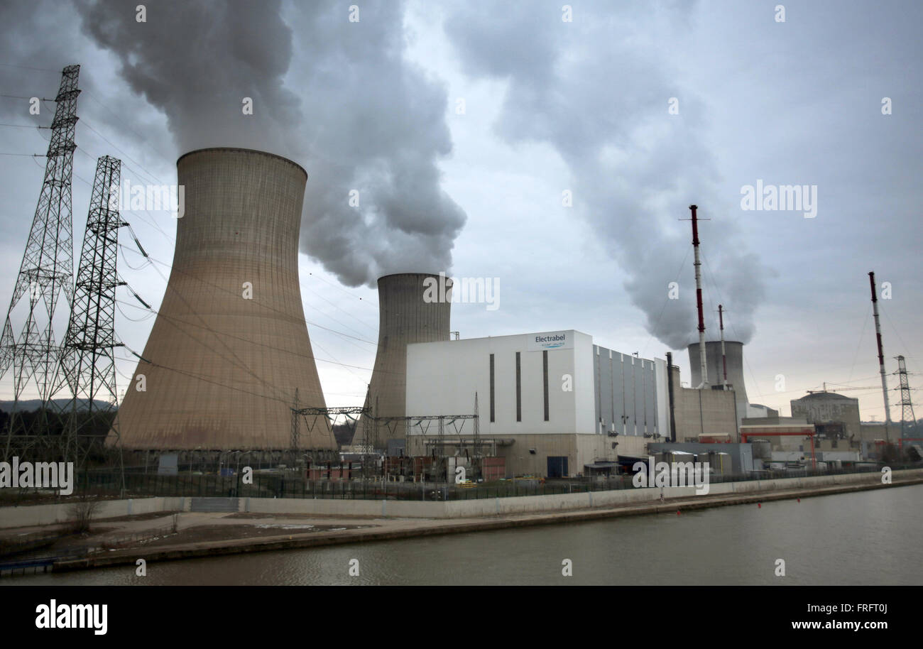 Vapore sorge dalle torri di raffreddamento di Tihange centrale nucleare, azionato dal fornitore di elettricità di Electrabel in HUY, Belgio, 20 gennaio 2016. Foto: Oliver Berg/dpa Foto Stock