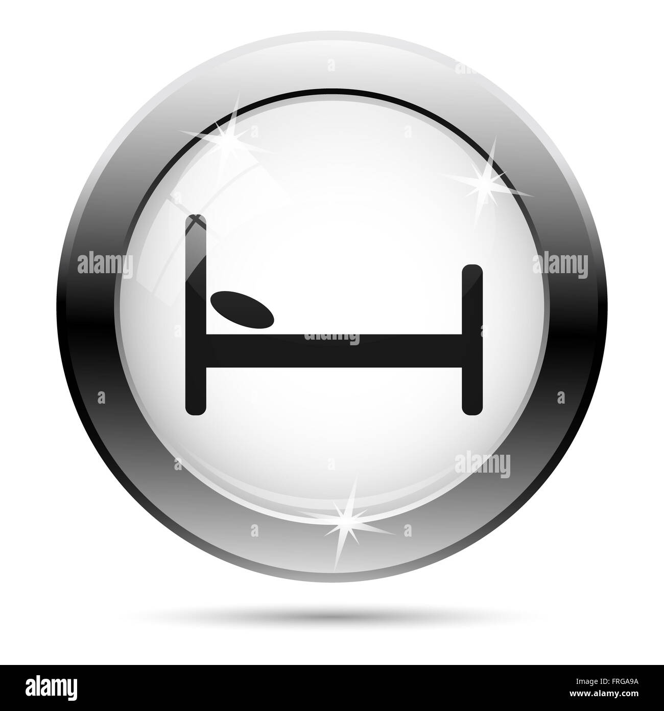 Icona metallico con design nero su bianco sullo sfondo di vetro Foto Stock