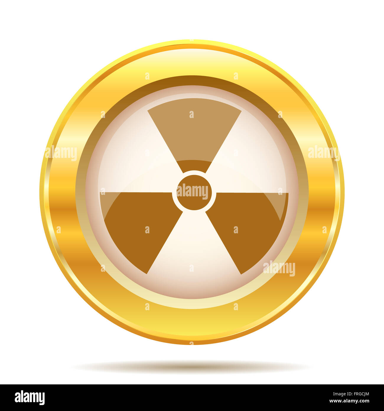 Round Icona lucido con design marrone su fondo oro Foto Stock