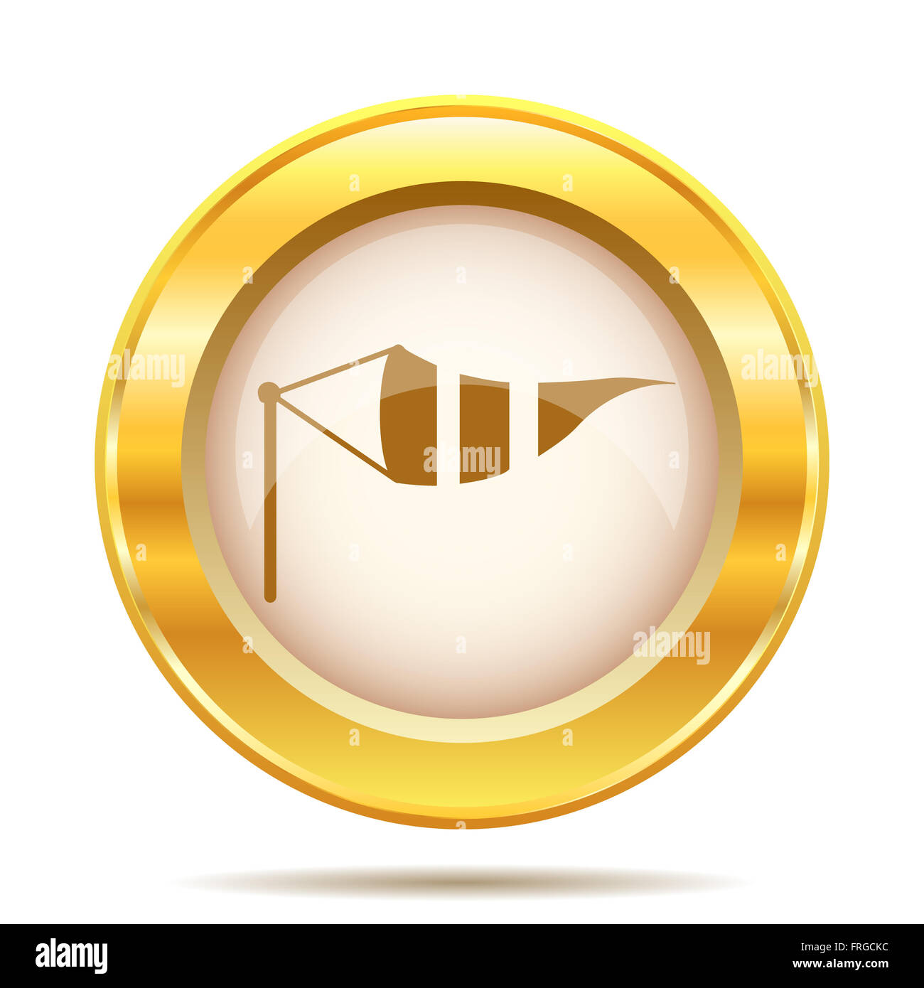 Round Icona lucido con design marrone su fondo oro Foto Stock