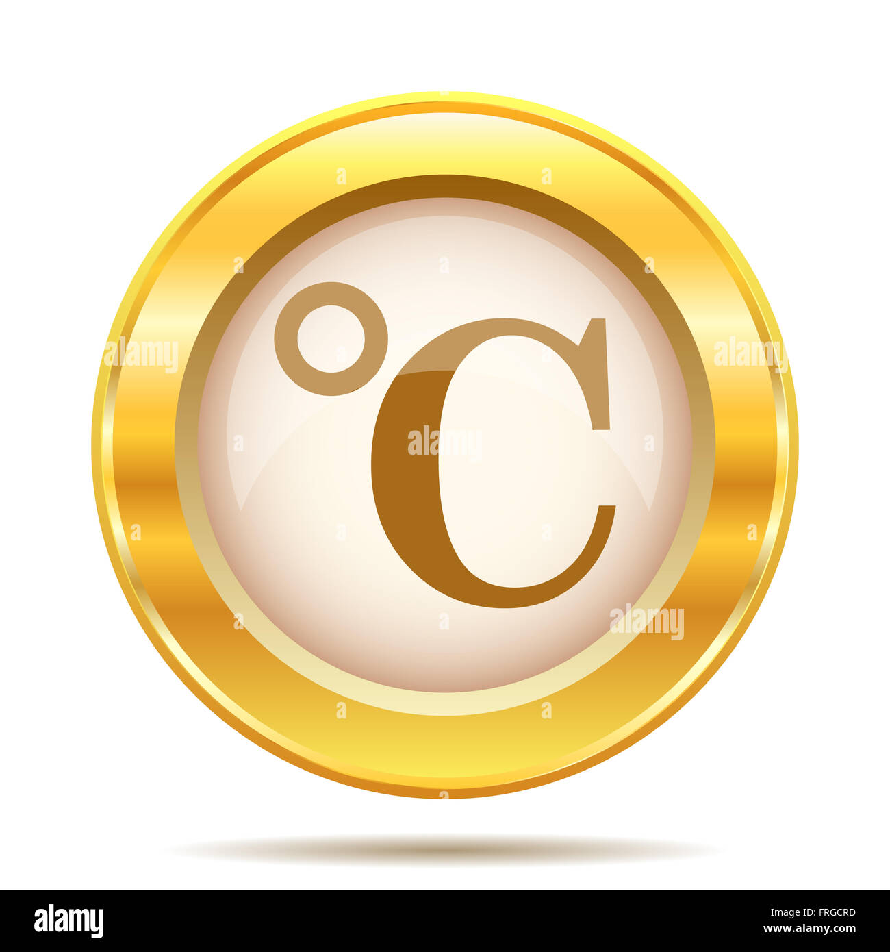 Round Icona lucido con design marrone su fondo oro Foto Stock