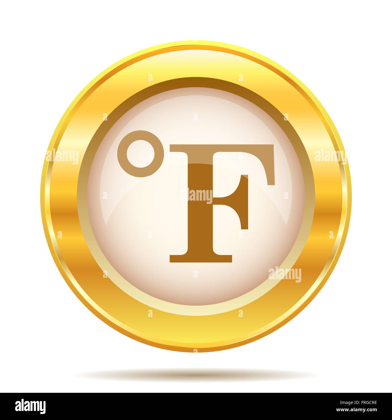 Round Icona lucido con design marrone su fondo oro Foto Stock