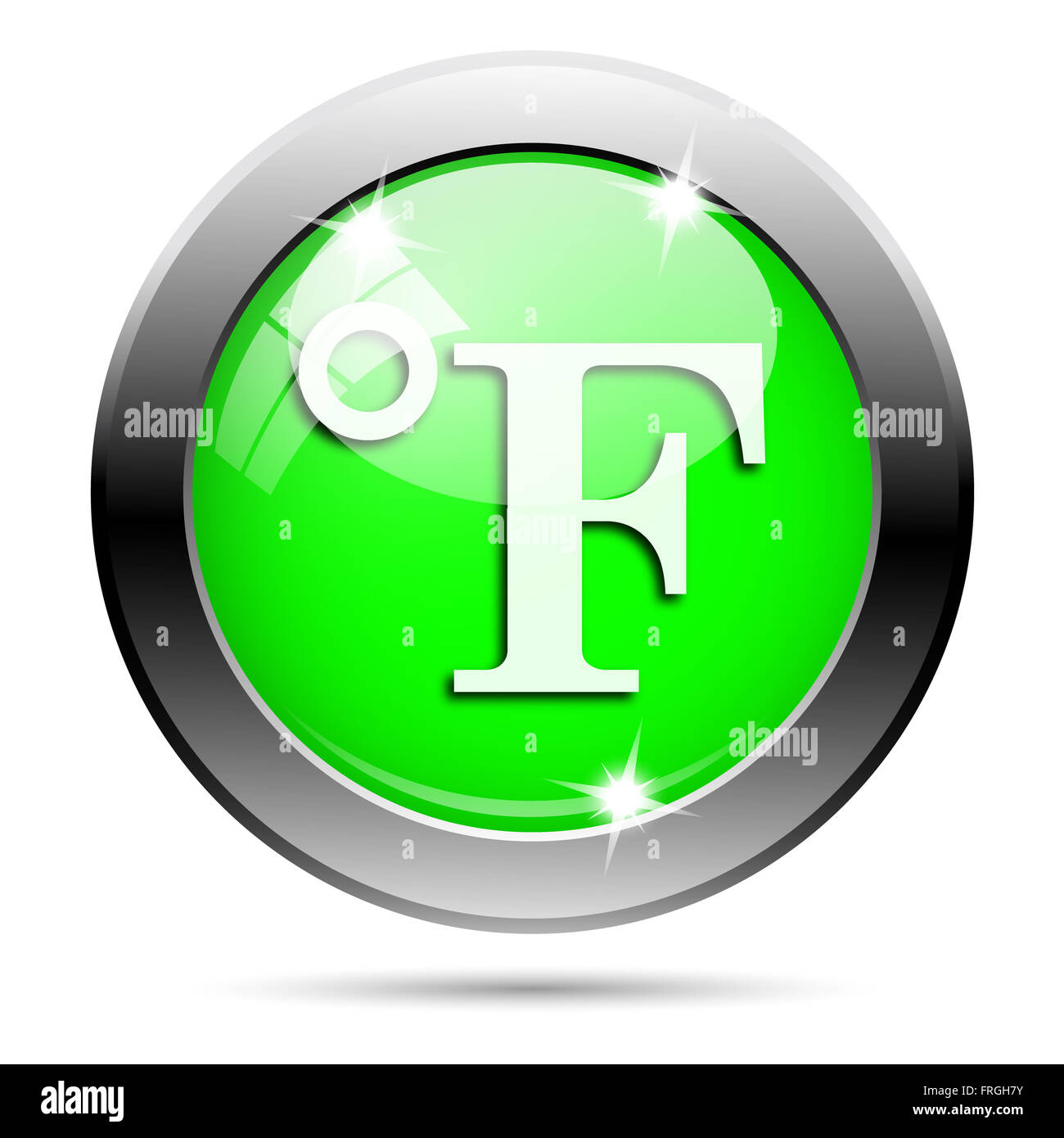 Tondo metallico icona lucido con design in bianco su sfondo verde Foto Stock
