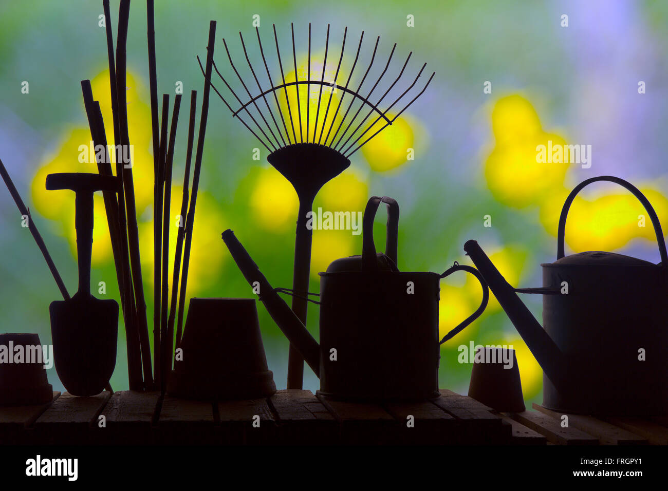 Utensili da giardinaggio utilizzando nella telecamera multi le tecniche di esposizione per un astratto Foto Stock