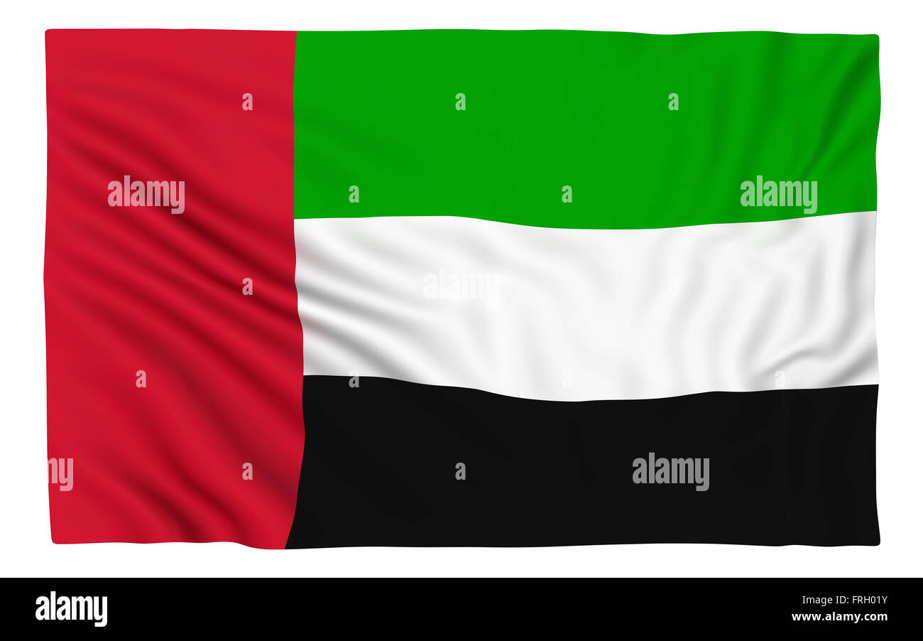 Bandiera degli Emirati Arabi Uniti , isolato su bianco. Foto Stock