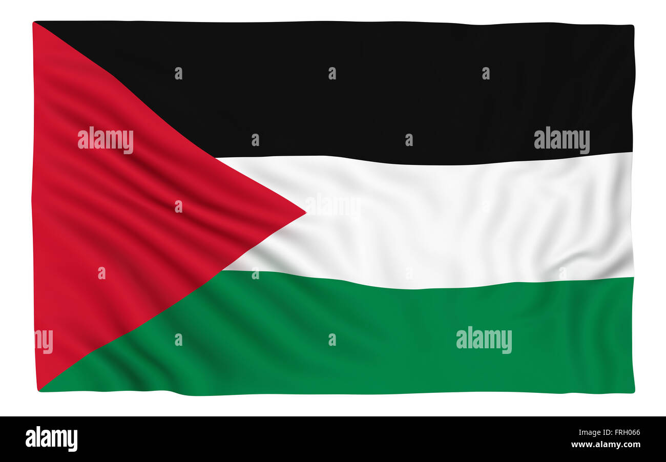 Bandiera della Palestina , isolato su bianco. Foto Stock