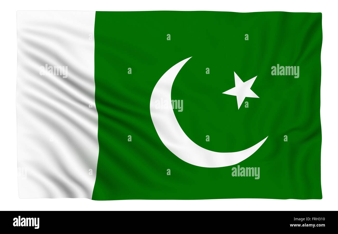 Bandiera del Pakistan , isolato su bianco. Foto Stock