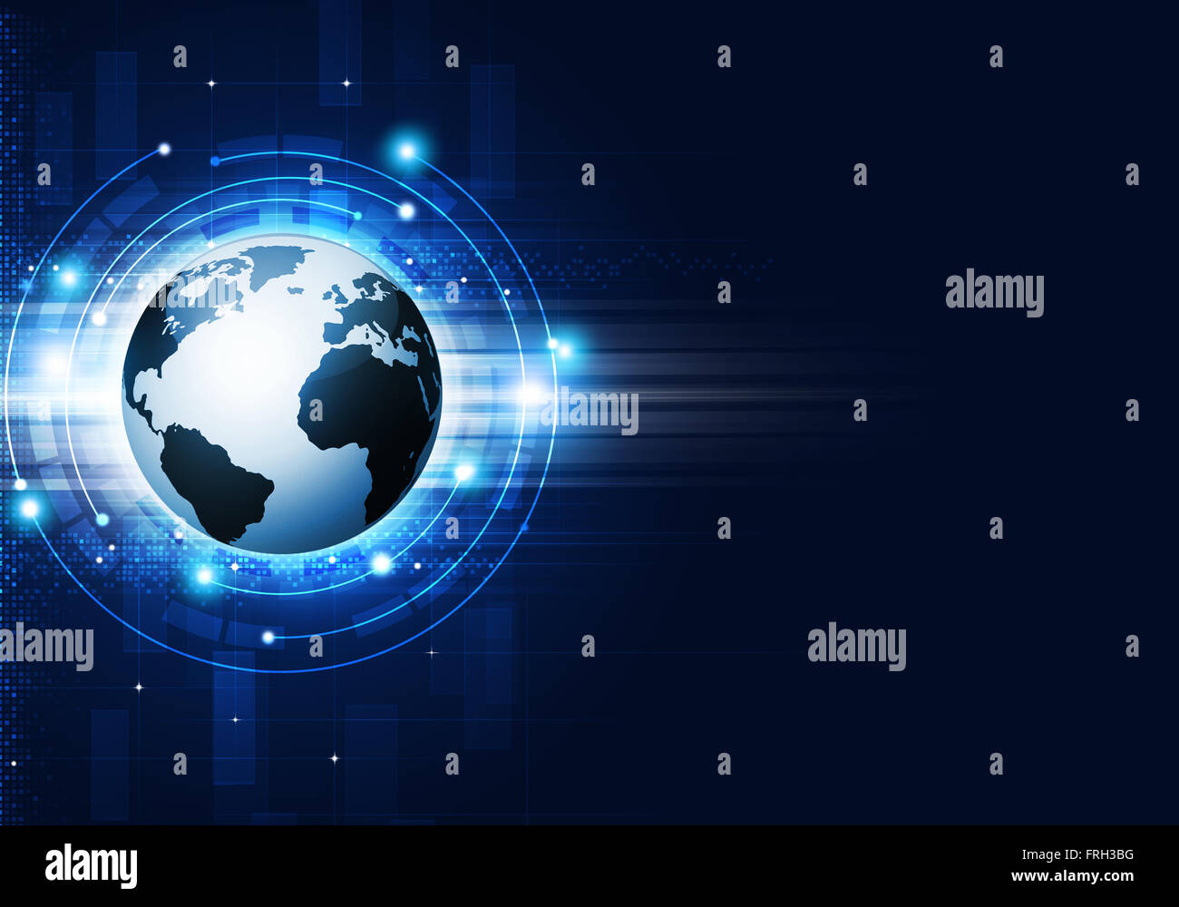 Tecnologia astratto concetto blu sullo sfondo di collegamento con la mappa del mondo Foto Stock