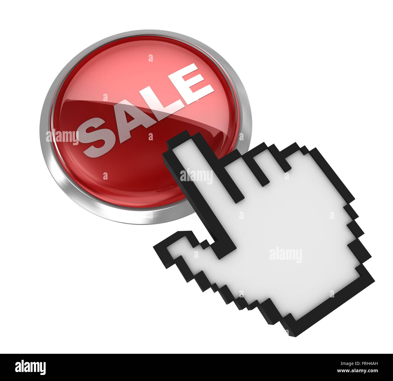 Pulsante di vendita e il cursore a forma di mano. Foto Stock