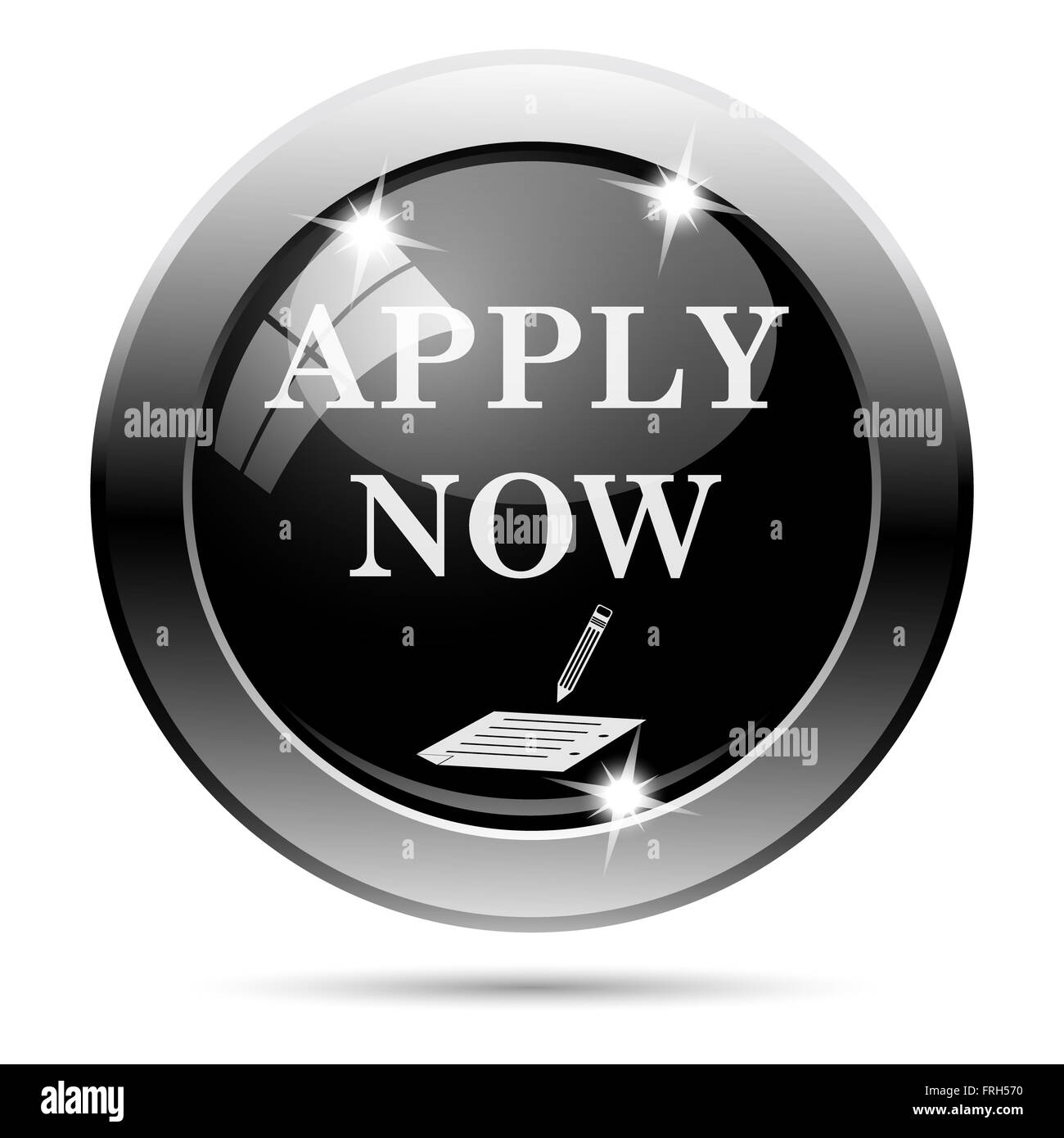 Tondo metallico icona lucido con design in bianco su sfondo nero Foto Stock