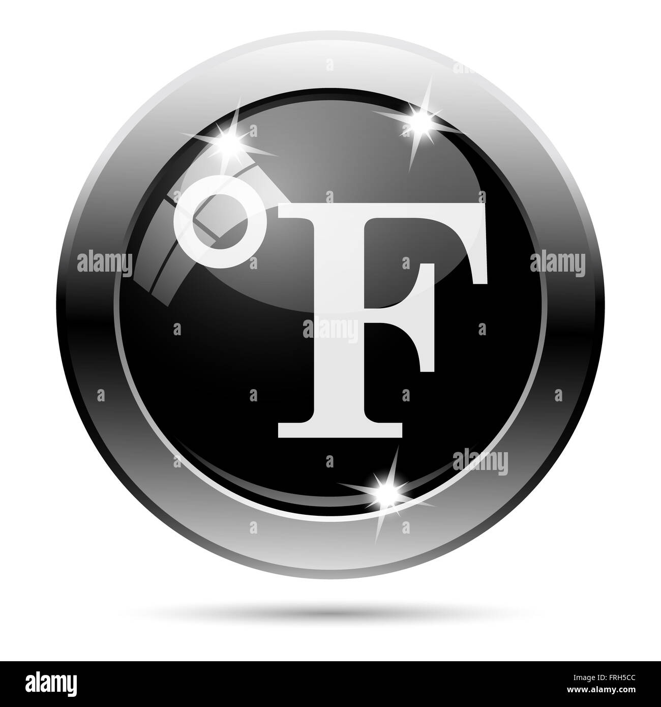 Tondo metallico icona lucido con design in bianco su sfondo nero Foto Stock