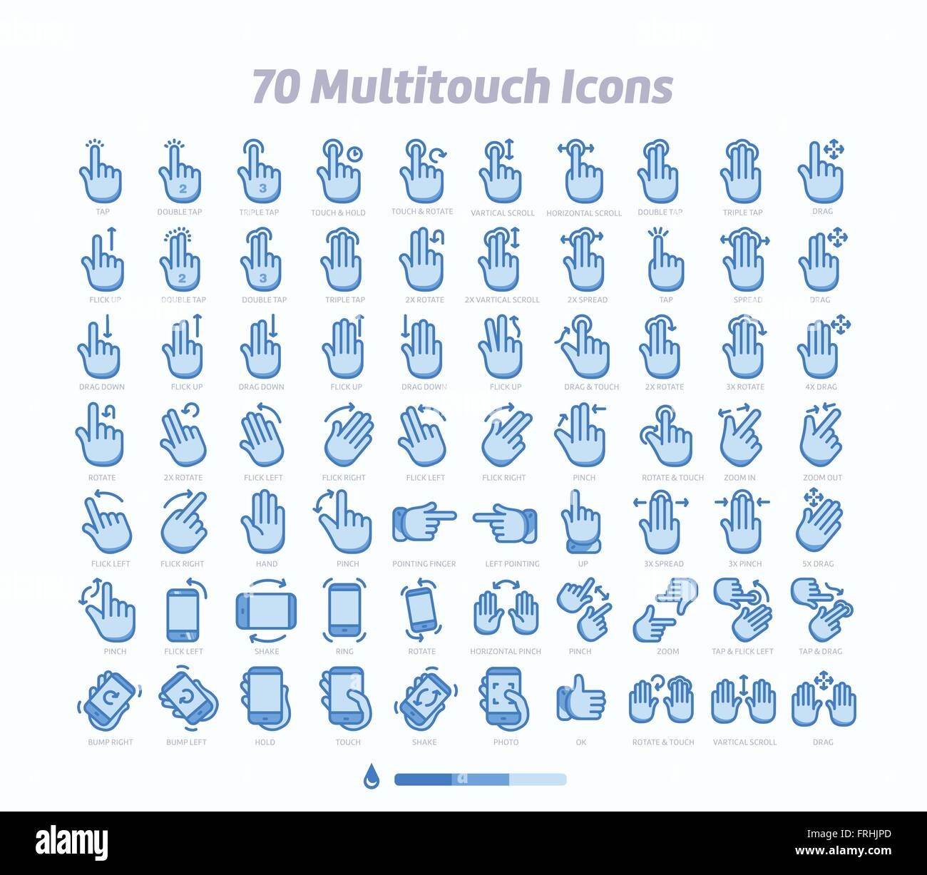 70 multi-touch con supporto per comandi gestuali icone Illustrazione Vettoriale