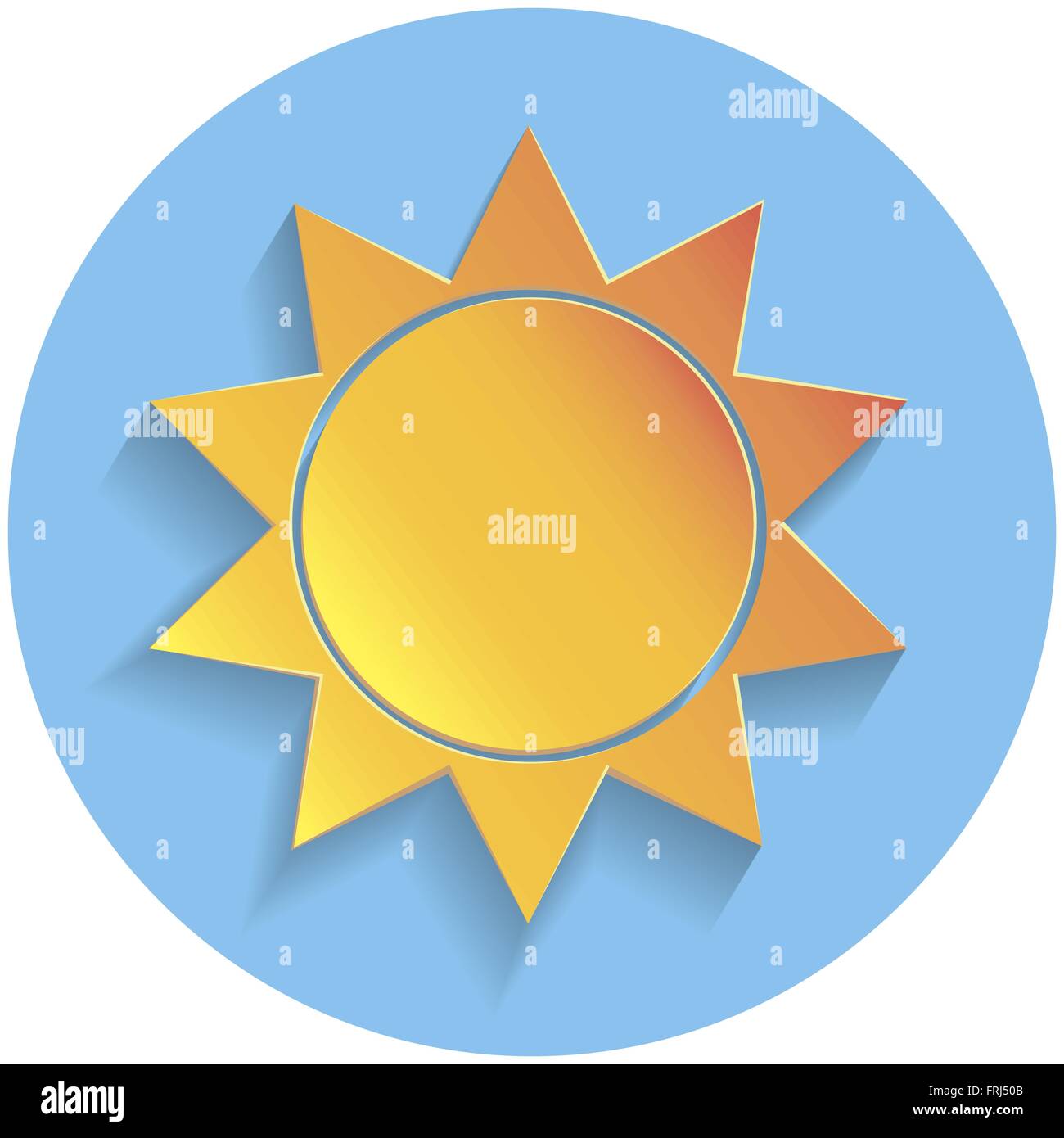 Sole segno icona in stile carta blu su sfondo rotonda Illustrazione Vettoriale