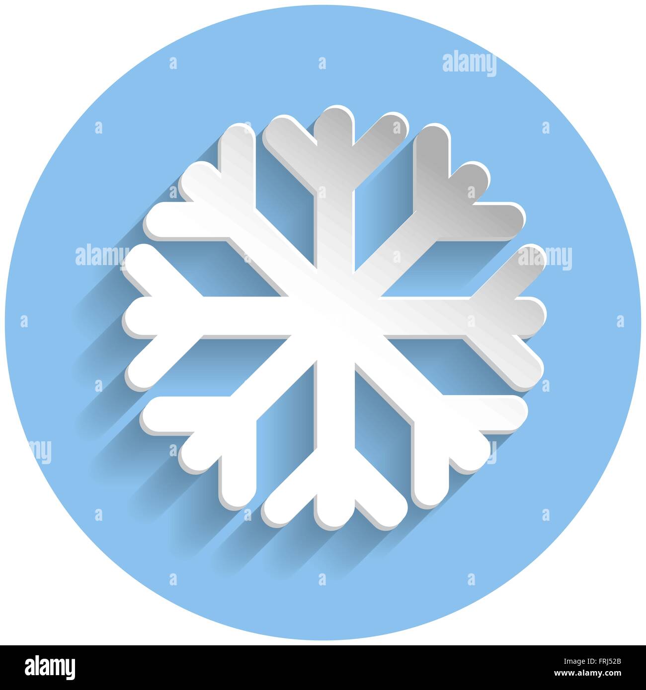 L'icona del fiocco di neve in stile carta blu su sfondo rotonda Illustrazione Vettoriale
