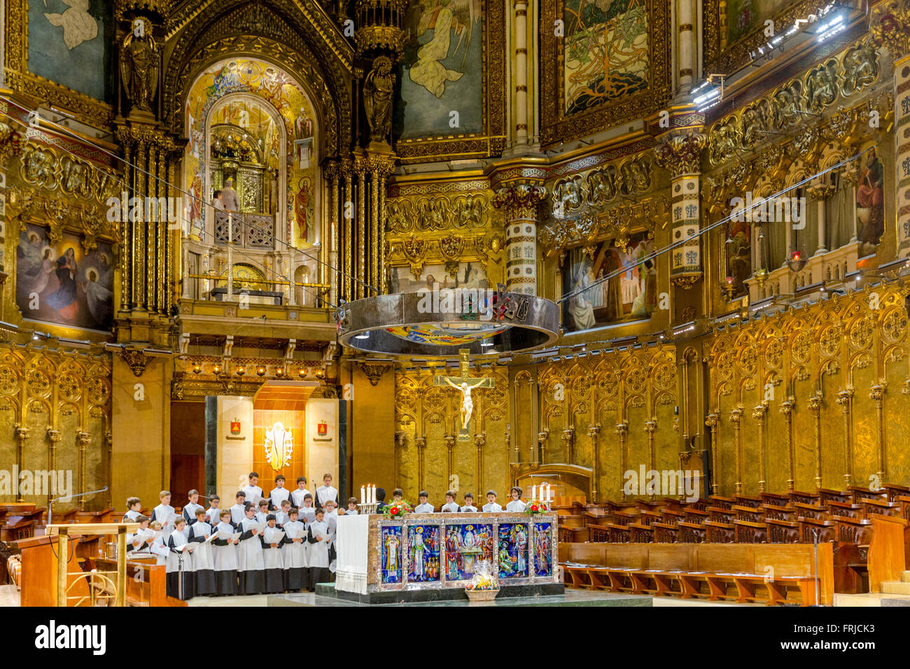 Abbazia benedettina di Santa Maria de Montserrat, la Vergine di Montserrat santuario nei pressi di Barcellona. Spagna Foto Stock