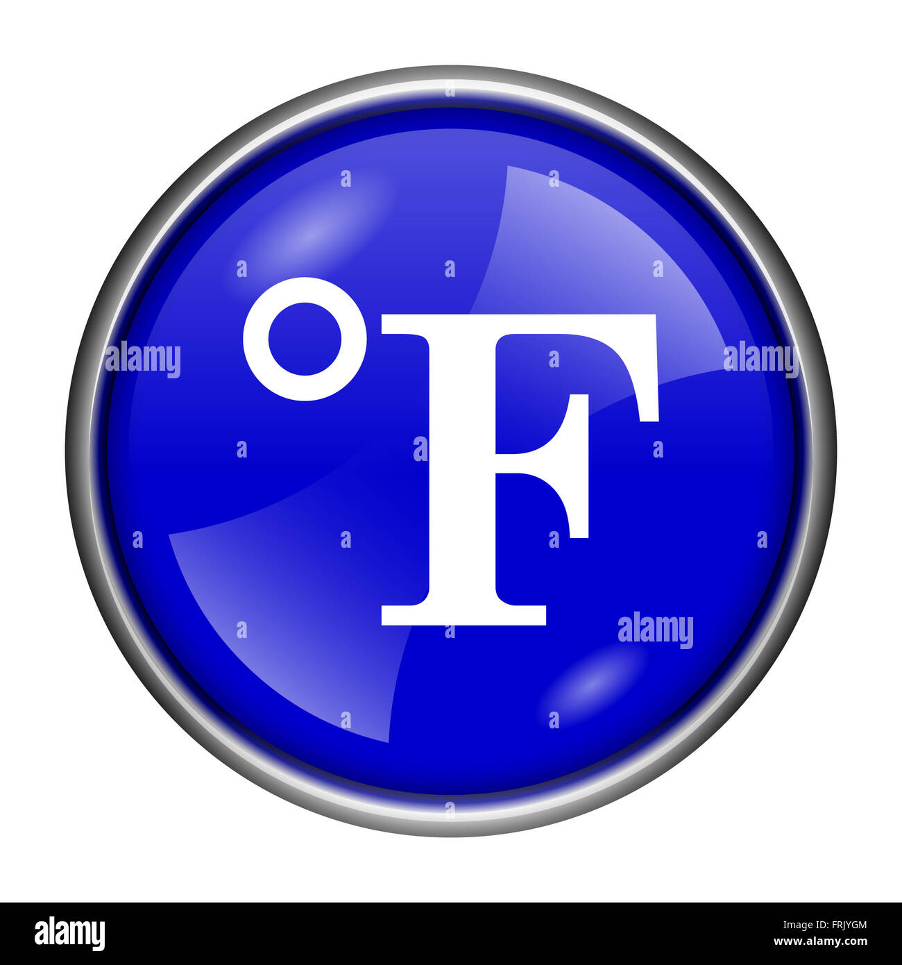 Round Icona lucido con design in bianco su sfondo blu Foto Stock