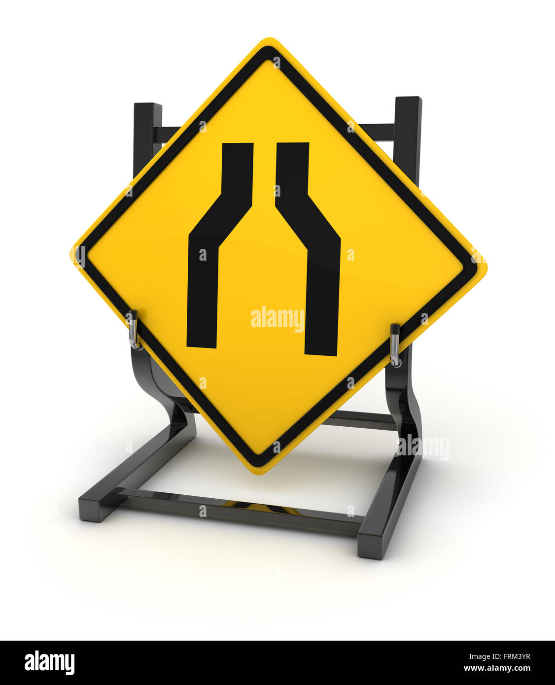 Cartello stradale - La strada si restringe , questo è un computer generato e rendering 3d'immagine. Foto Stock